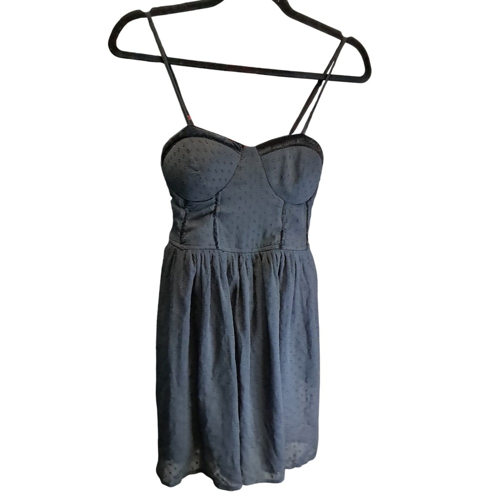 Band of the Free Black Swiss Dot Corset Style Mini Dress Smocked Back Small - Picture 2 of 5